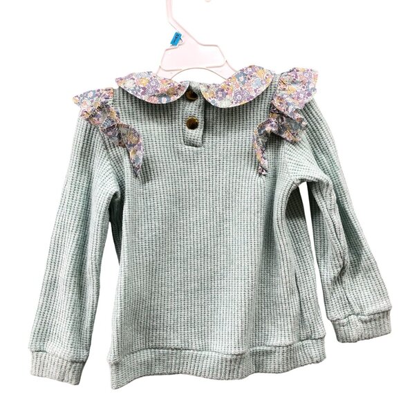 Sal & Pimenta Mint Jumper Girls 4T Collared Sweater Waffle Knit Ruffle - Picture 2 of 9